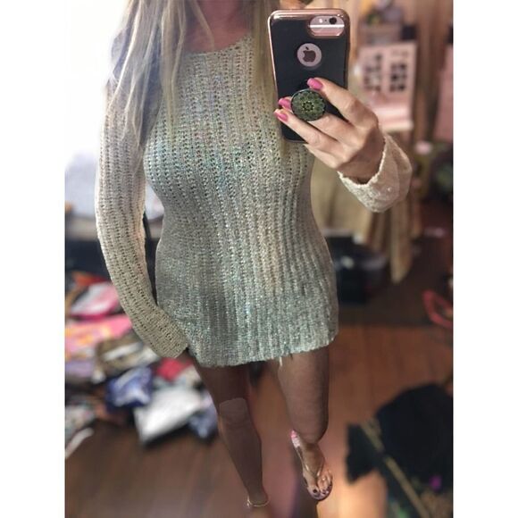 INC International Concepts  Crochet Rainbow Foil Tunic Sweater Large Crew Neck - Picture 7 of 8